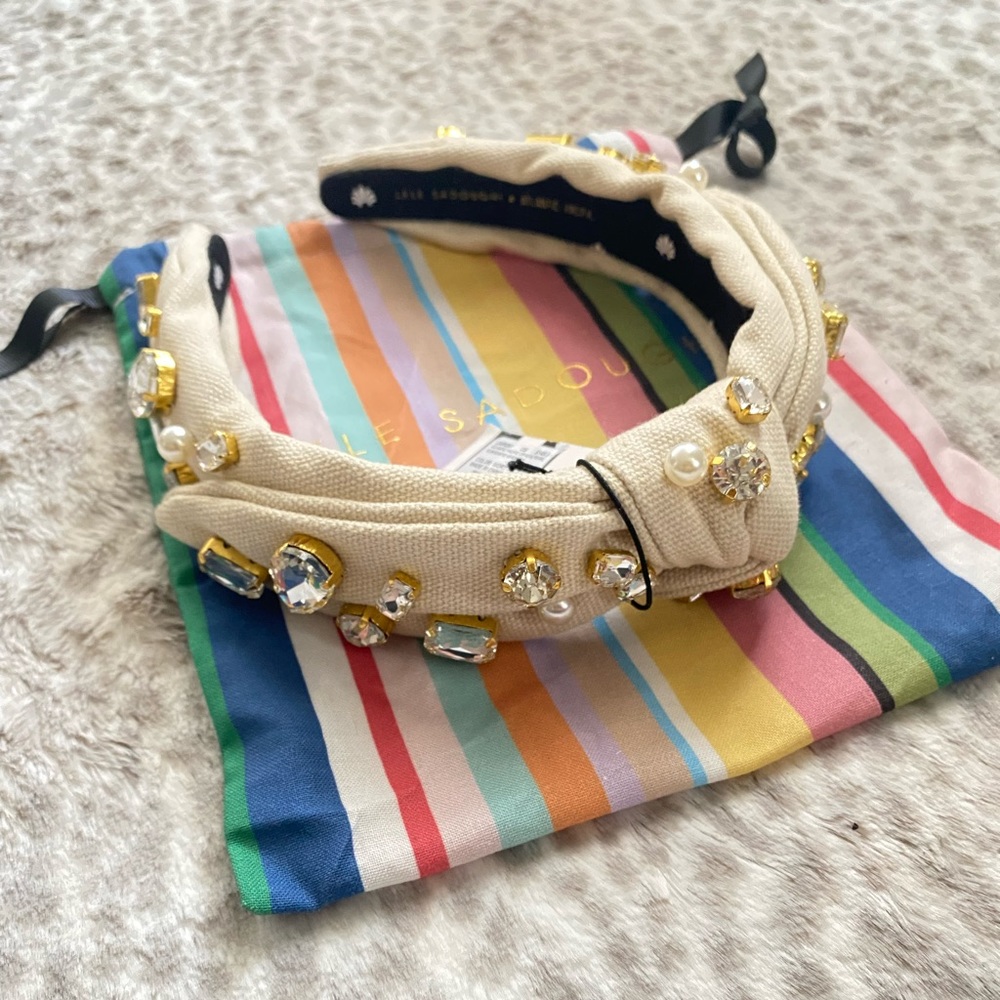 Lele Sadoughi X Atlantic Pacific Ivory Crystal and Pearl Veronica Headband